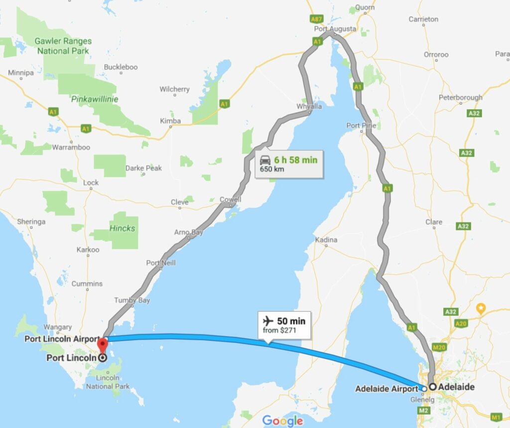 Map Adelaide To Port Lincoln South Australia