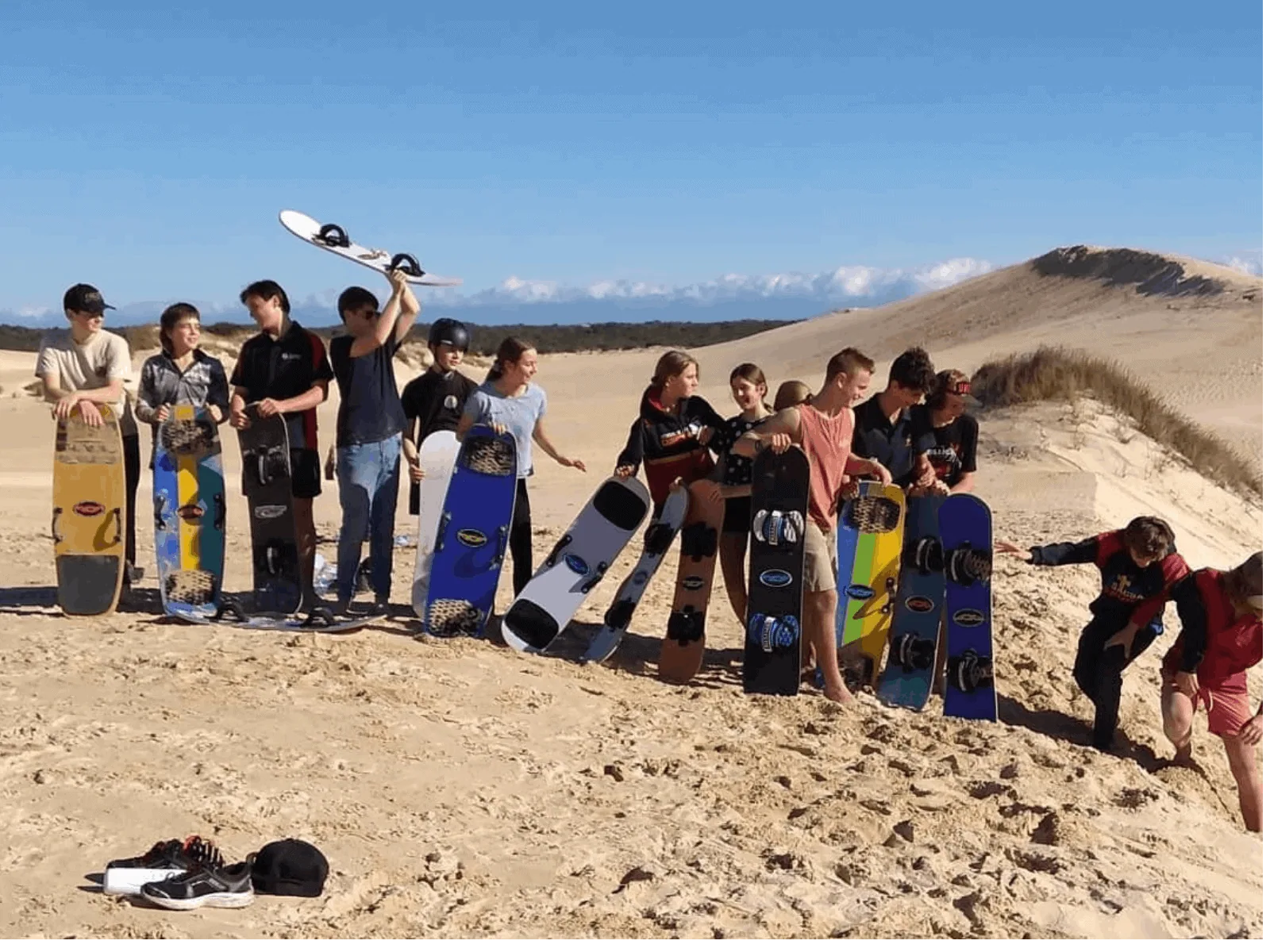 Participants getting ready for sandboarding on the dunes of Port Lincoln National Park