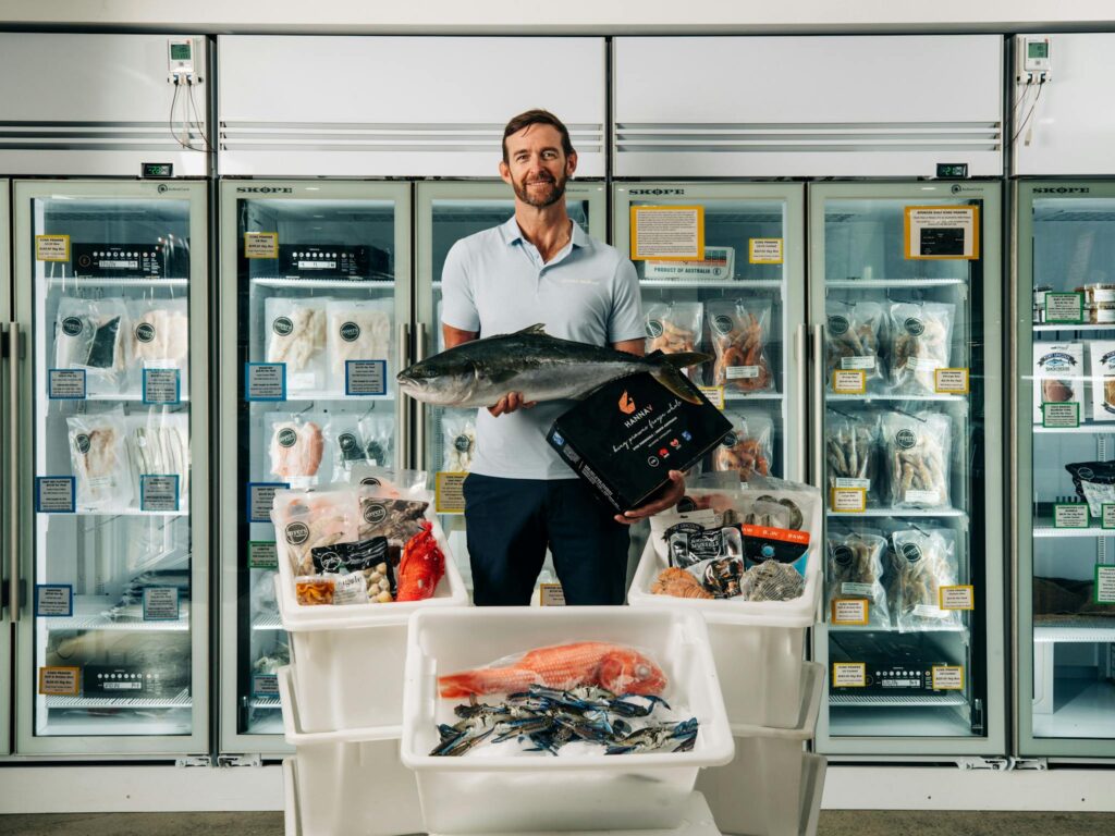 Gavin Myers at Myers Seafood with a selection of fresh and frozen seafood products